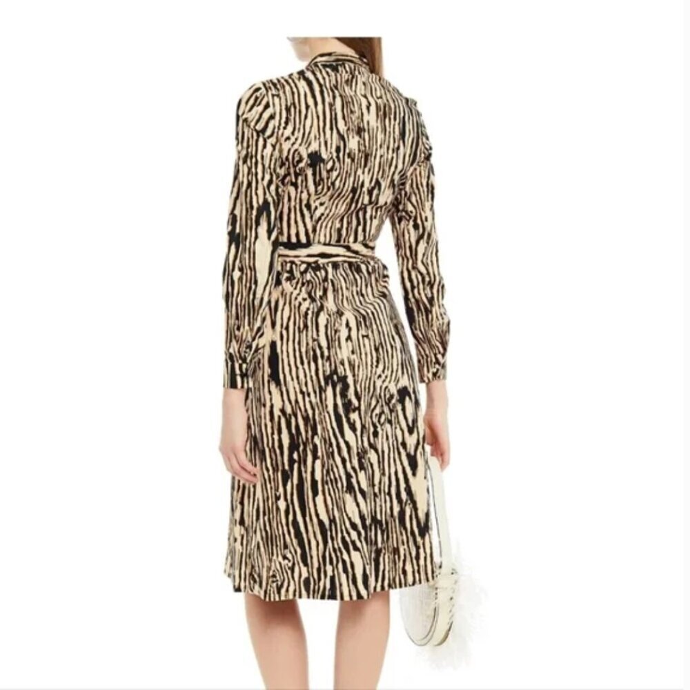 Baum und Pferdgarten Shirt Dress Womens 38 Small Black Tan Tiger Print Midi Boho - Picture 3 of 12